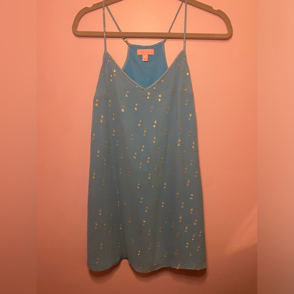 💕Lilly Pulitzer slip dress S blue w/gold